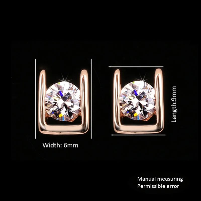 Double Fair Simple OL Style AAA+Cubic Zirconia Stud Earring Rose Gold Color Fashion Wedding Jewelry For Women Gift DFE216