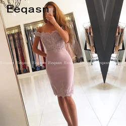 Customized Knee Length Cocktail Dress With Short Sleeves Lace Applique Dusty Pink Party Wear Gowns Women Homecoming Dress