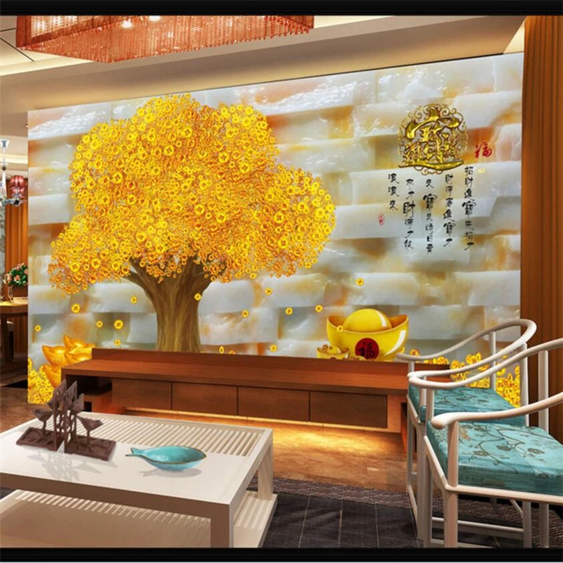 wellyu papel de parede  papier peint  Chinese Fresco Fortune Tree Jade Carving TV Wall  wallpaper for walls 3 d	 tapety