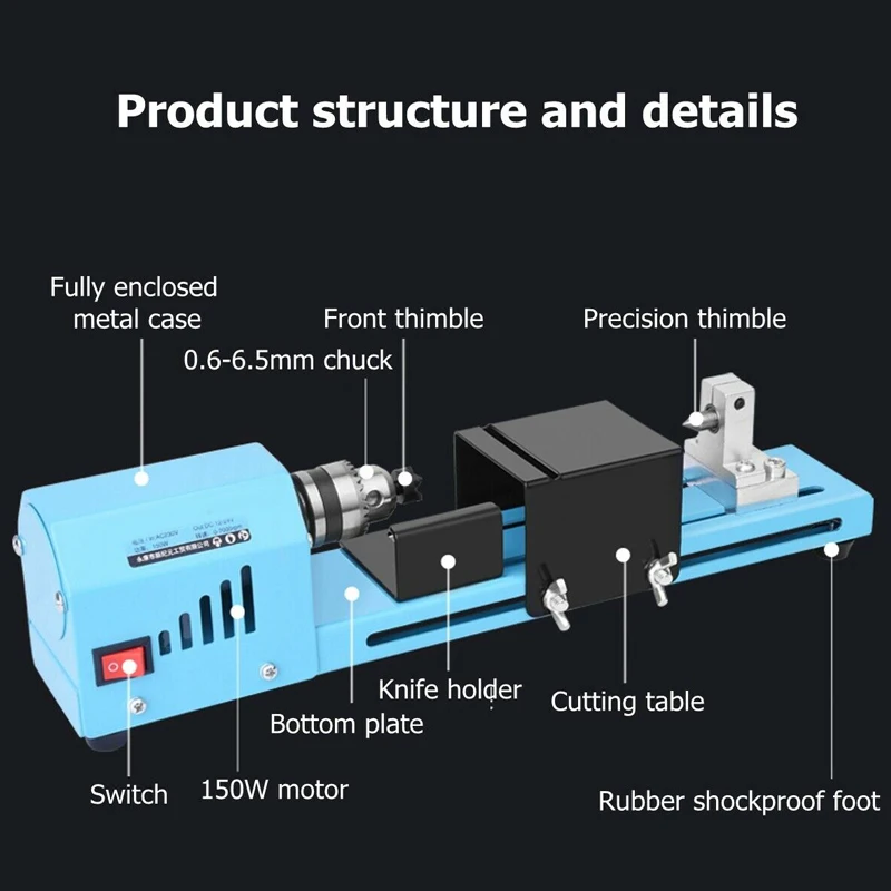 Mini DIY 150W Wood Lathe Bead Cutting Machine Grinding Drill Polishing Woodworking Tool