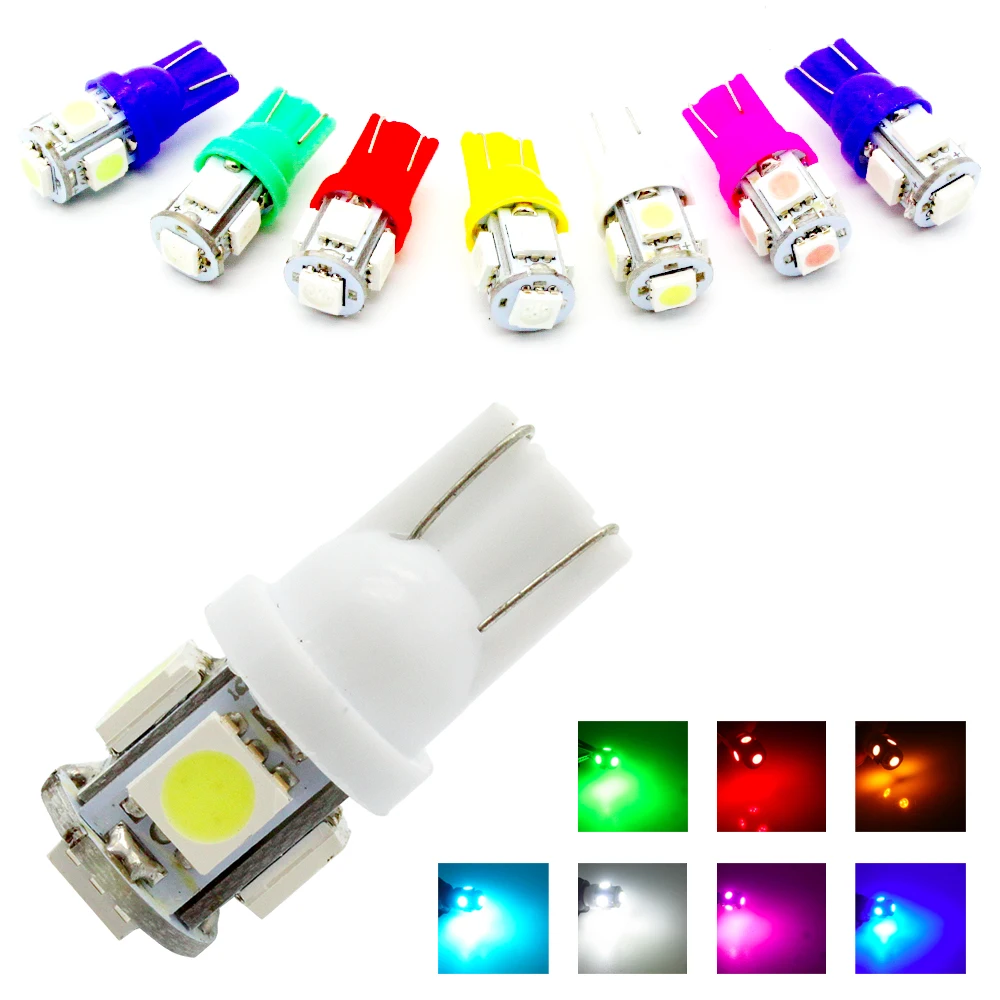 Luzes led para painel de carro, 10x w5w branco vermelho azul, substituição de sinal do porta-malas, cunha reversa smd 5050 12v t10 194 168 lâmpada de lâmpada