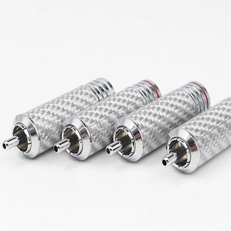 Hifi audio 4pcs  Rhodium plated Carbon Fiber RCA Plug 8mm  Audiophile Eutectic Copper Shell RCA Male Plug Soldering Connector