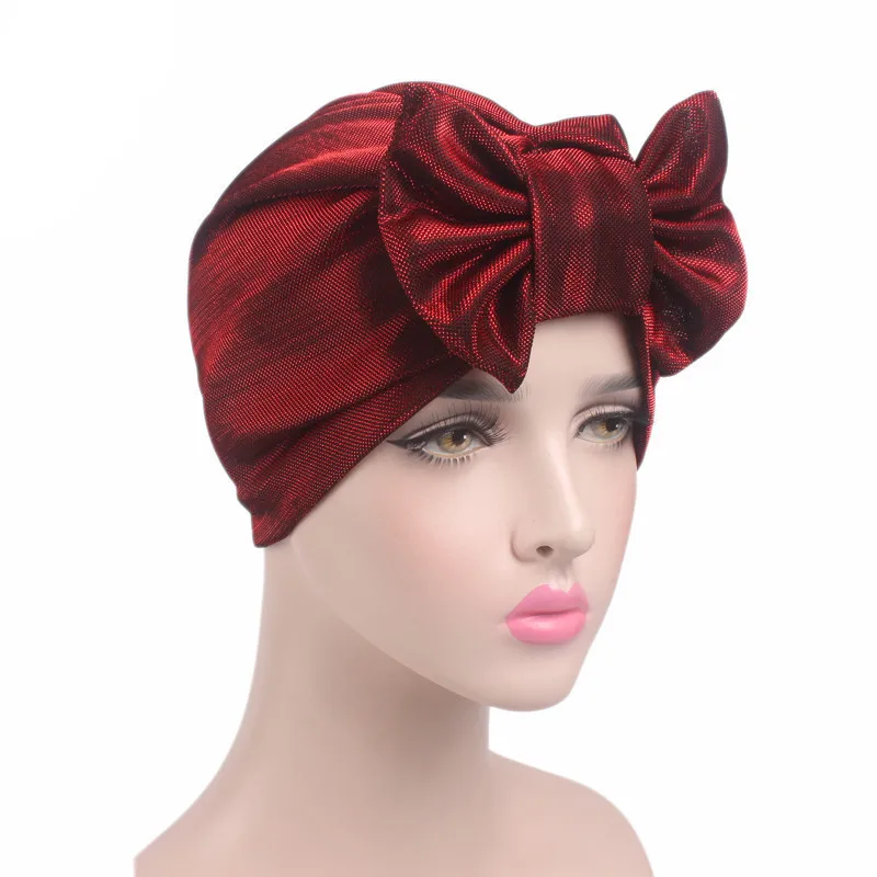 Muslim Women Cotton Elastic Bowknot Ruffle Turban Hat Chemo Beanies Cap Bandanas Headwear Headwrap Cancer Hair Loss Accessories