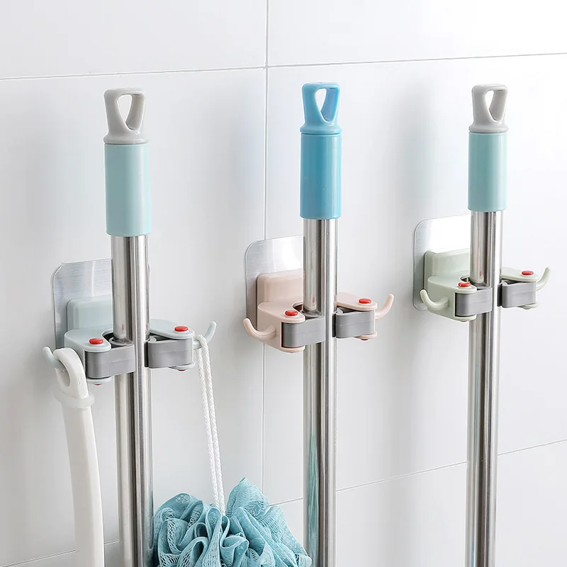 Multi-Function Nail-Free Mop Holder Traceless Brush Broom Hanger for Household Kitchen Bathroom Gadget-Wall-Mounted Storage Hook