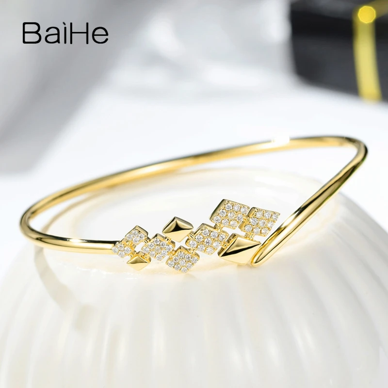 BAIHE Solid 14K Yellow Gold H/SI Natural Diamond Bracelet Women Wedding Engagement Fine Jewelry браслеты на руку женкие pulseras