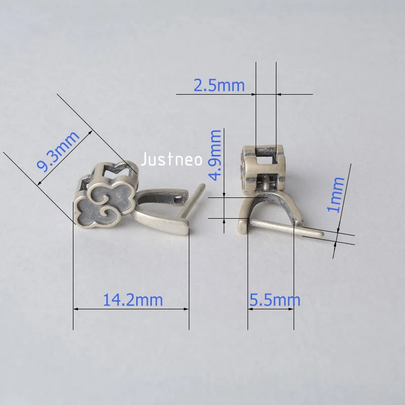 Solid 925 sterling silver Cloud pendant clasp connector, Thai Silver pinch bail for necklace & pendant silver jewelry