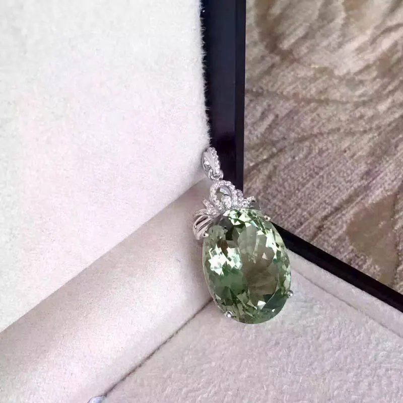 CSJ New Design Rings Natural 16.5ct Green Amethyst Quartz Gemstone Ring in 925 Sterling Silver FineJewelry for Women gift box