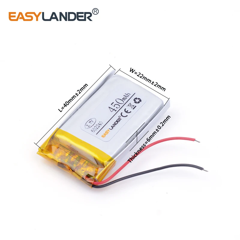 

10pcs/Lot 602240 3.7V 450mAh Rechargeable Lithium Li-ion Polymer Battery fof headphone