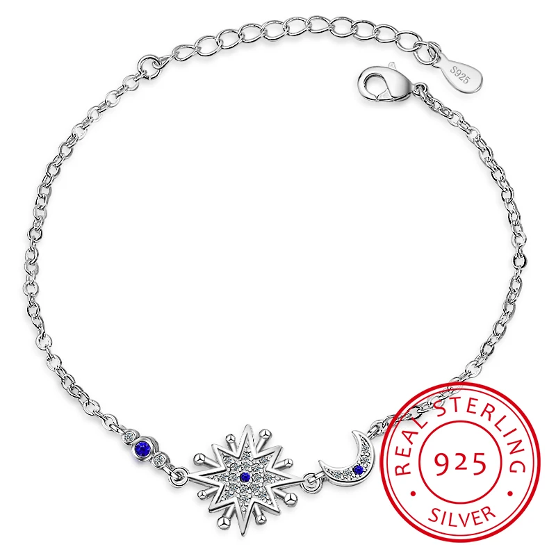 

Hot Sale 925 Sterling Silver Micro Cz Moon Star Bracelet For Women Zirconia Fine Jewelry Pulseira S-b189