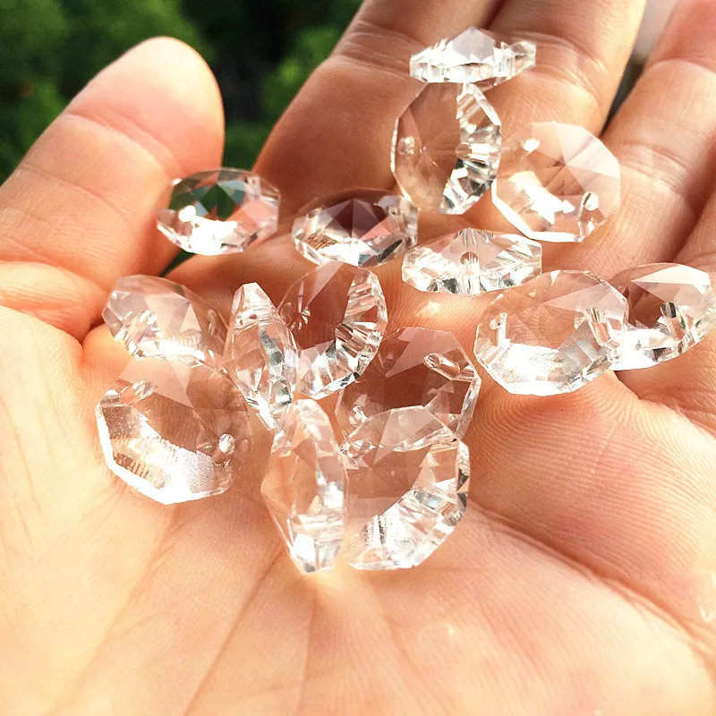 Top Quality 14mm Clear 200pcs K9 Crystal Octagon Bead In 2Holes Diy Wedding & Home Decoration Glass Accessories Chandelier Parts