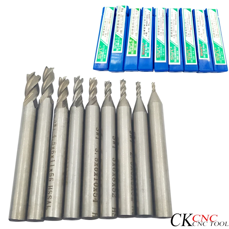 4 flute HSS tool straight shank aluminum tool set 1.5 / 2 / 2.5 / 3 / 3.5 / 4 / 4.5 / 5 / 6 mm