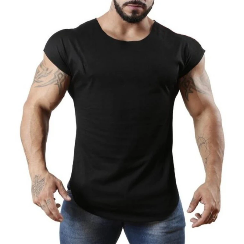 New 2023 Gyms Tank Top Men Summer Tops Bodybuilding Vest Fitness Clothing Mens Extended Circular hem Cotton Sleeveless Shirt