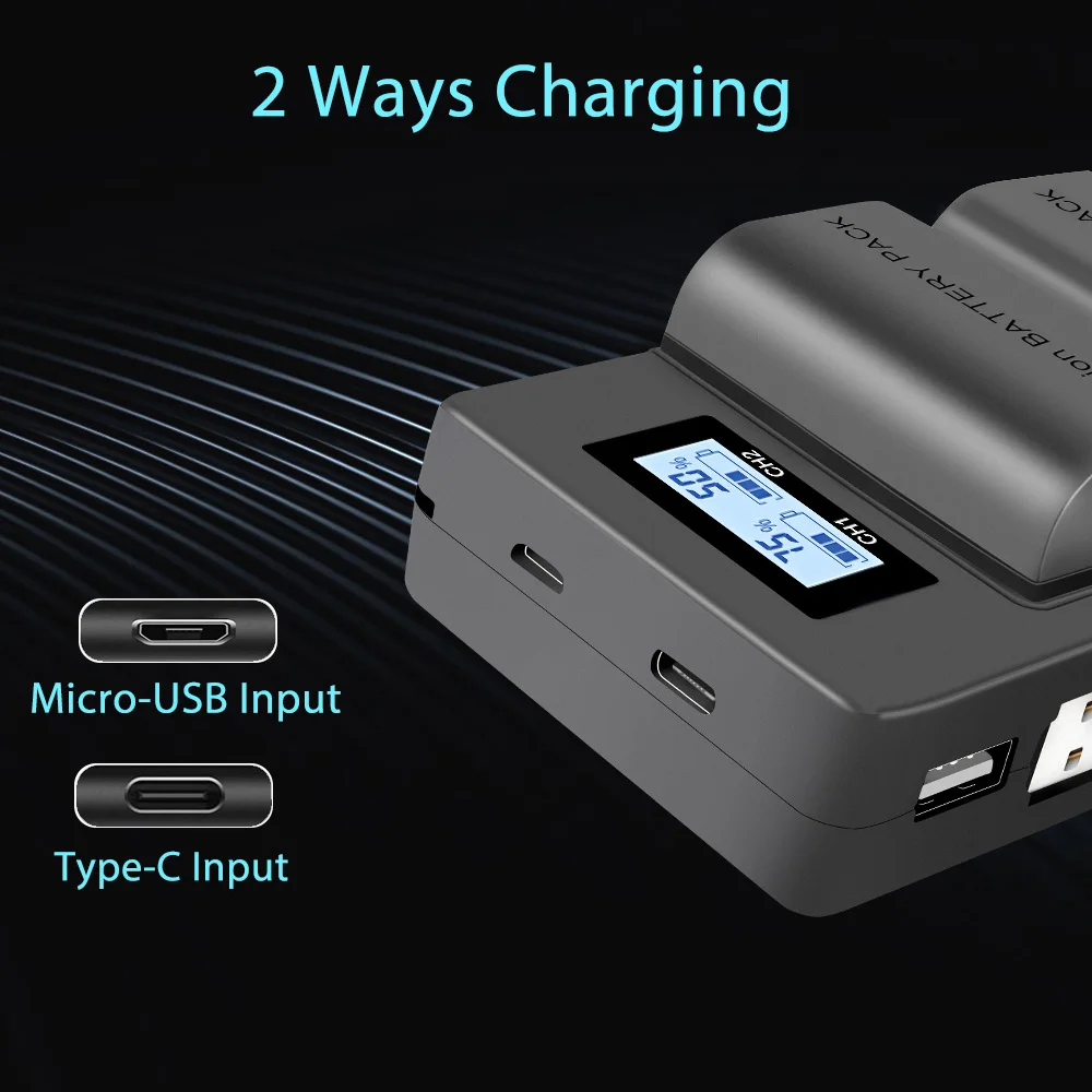 LCD Dual USB Battery Charger for LP-E6 LP E6 LPE6 Camera Battery Pack Canon 5D Mark II III 7D 60D EOS 6D 70D 80D