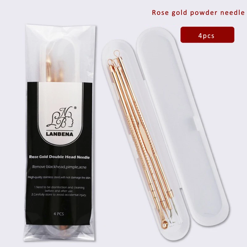 ทองคำสีกุหลาบสิวการฝังเข็ม4ชิ้นชุดลบ Blackhead สแตนเลส