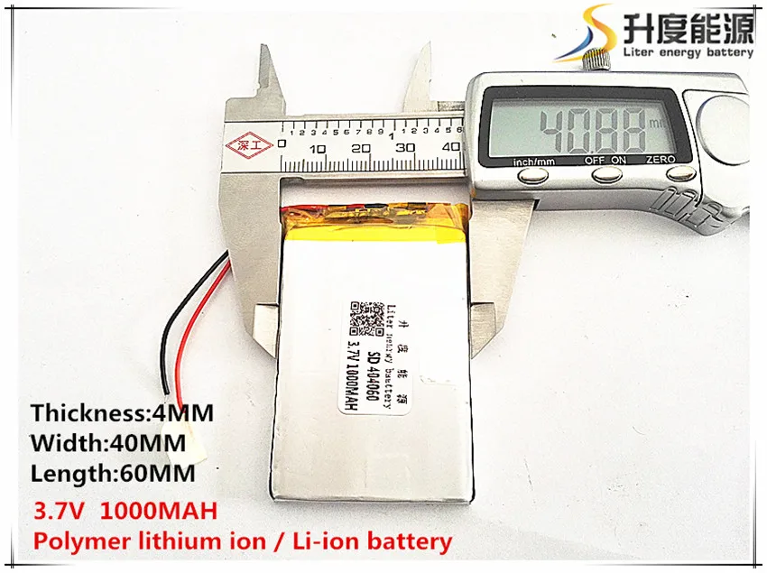 2pcs [SD] 3.7V,1000mAH,[404060] Polymer lithium ion / Li-ion battery for TOY,POWER BANK,GPS,mp3,mp4,cell phone,speaker