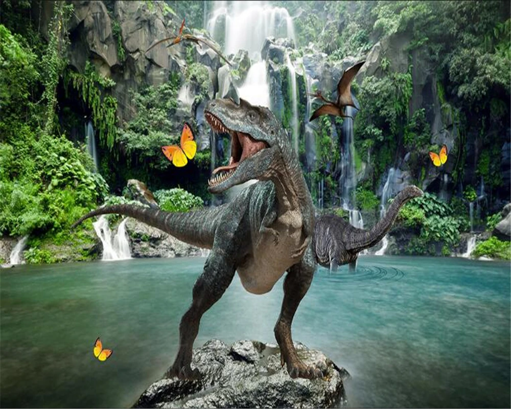 

Beibehang 3D Wallpaper Home Decorated HD Lake View Dinosaur Living Room Bedroom TV Background Murals wallpaper for walls 3 d