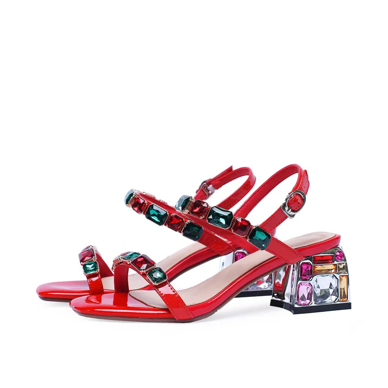 MORAZORA 2024 new arrival patent leather sandals women summer shoes crystal buckle Beach shoes simple party wedding shoes woman