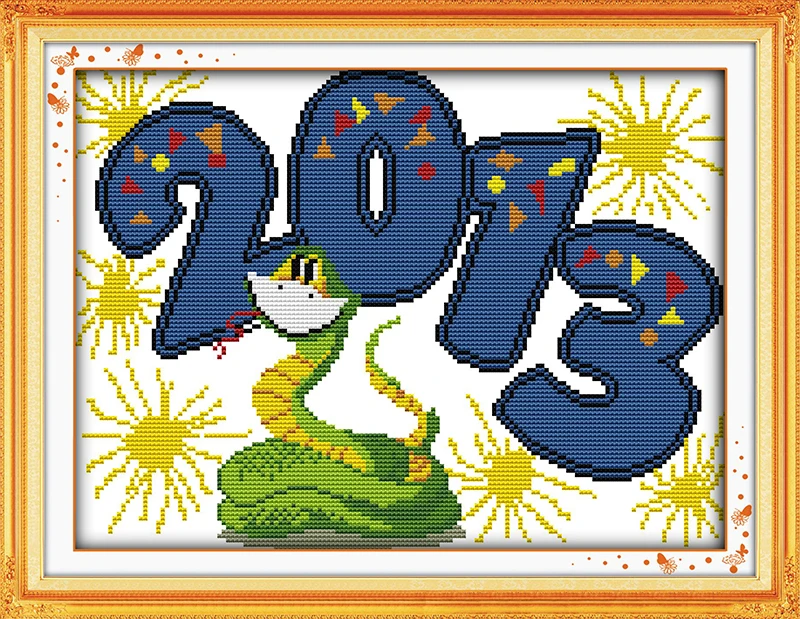 Happy 2013 snake year(1) cross stitch kit cartoon 14ct 11ct count print canvas stitching embroidery DIY handmade needlework