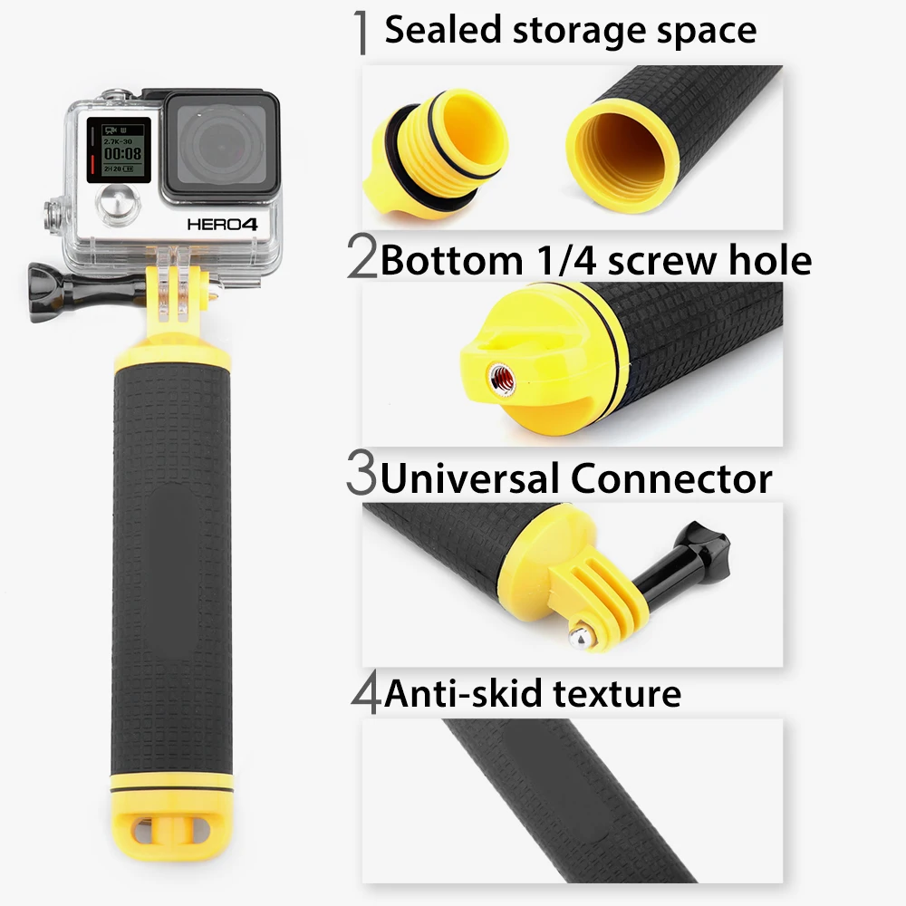 Vamson-고프로 히어로 11 10 9 8 7 6 5 4 용 블랙 방수 플로팅 핸드 그립 수상 스포츠, Yi 4K 고프로 10 VP418 용 DJI 액션 용