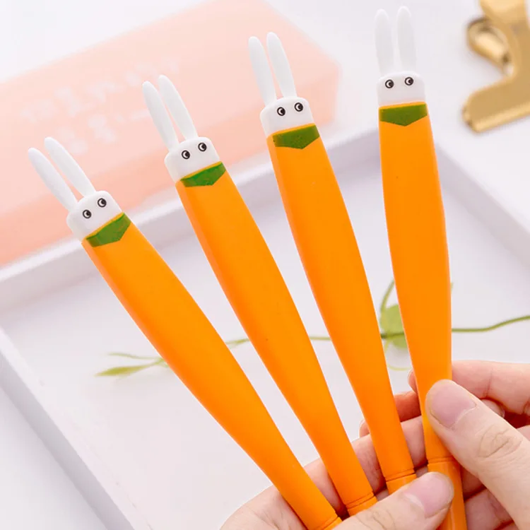 36pcs creative soft rubber flat head carrot vegetable neutral pen lovely rabbit students office black water pen wholesale