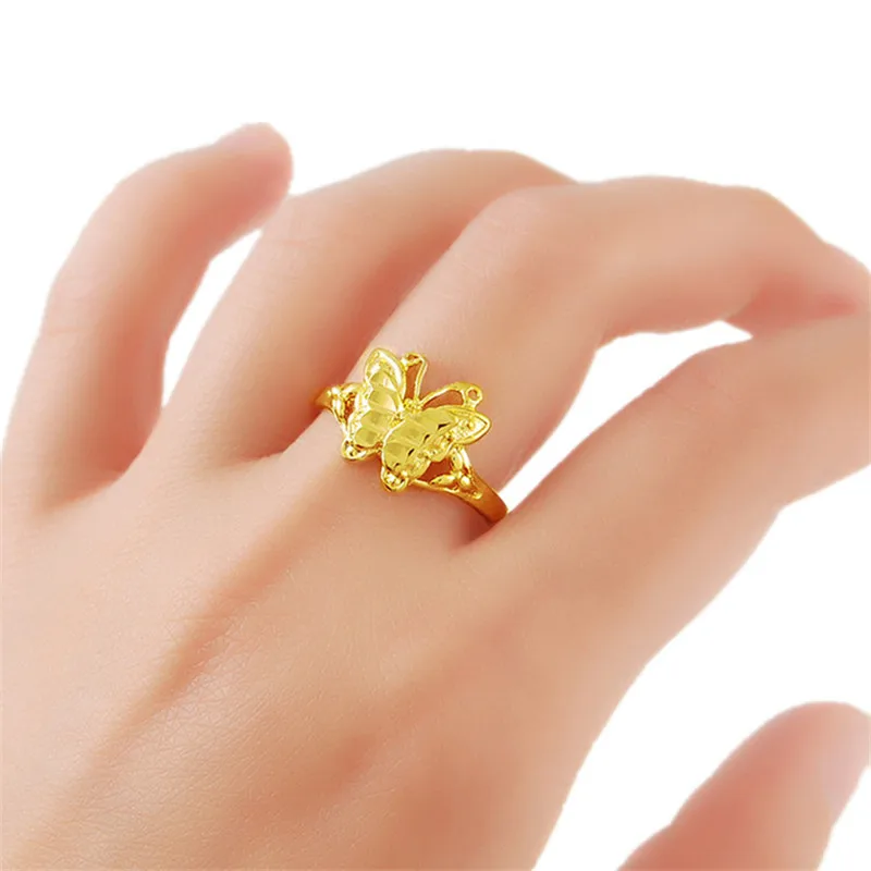 Fashion Brand Jewelry Real 24K Gold Color Rings Butterfly Gold Filled Rings For Women Girl Party Jewelry R017