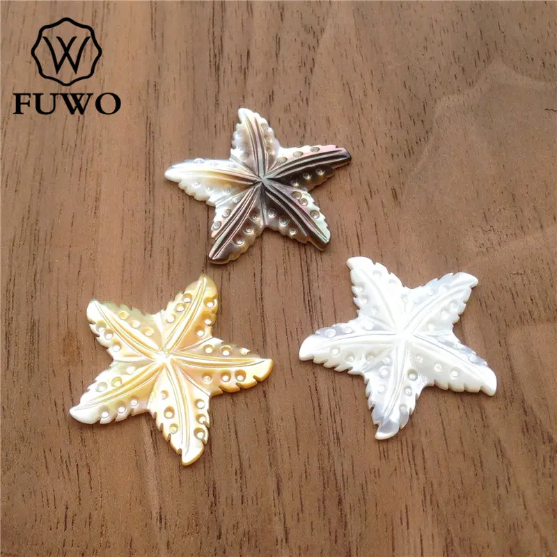 FUWO Wholesale Carved Star Shell Beads Findings Natural Mother of Pearl Shell Charm Jewelry Accessories Supply S009 26mm