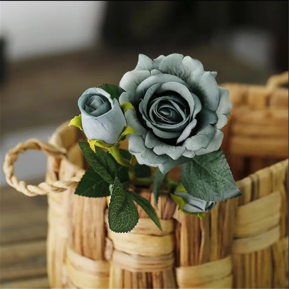 3 head silk flannel rose flower wedding decoration artificial roses artificial flowers for home table decoration silk flowers