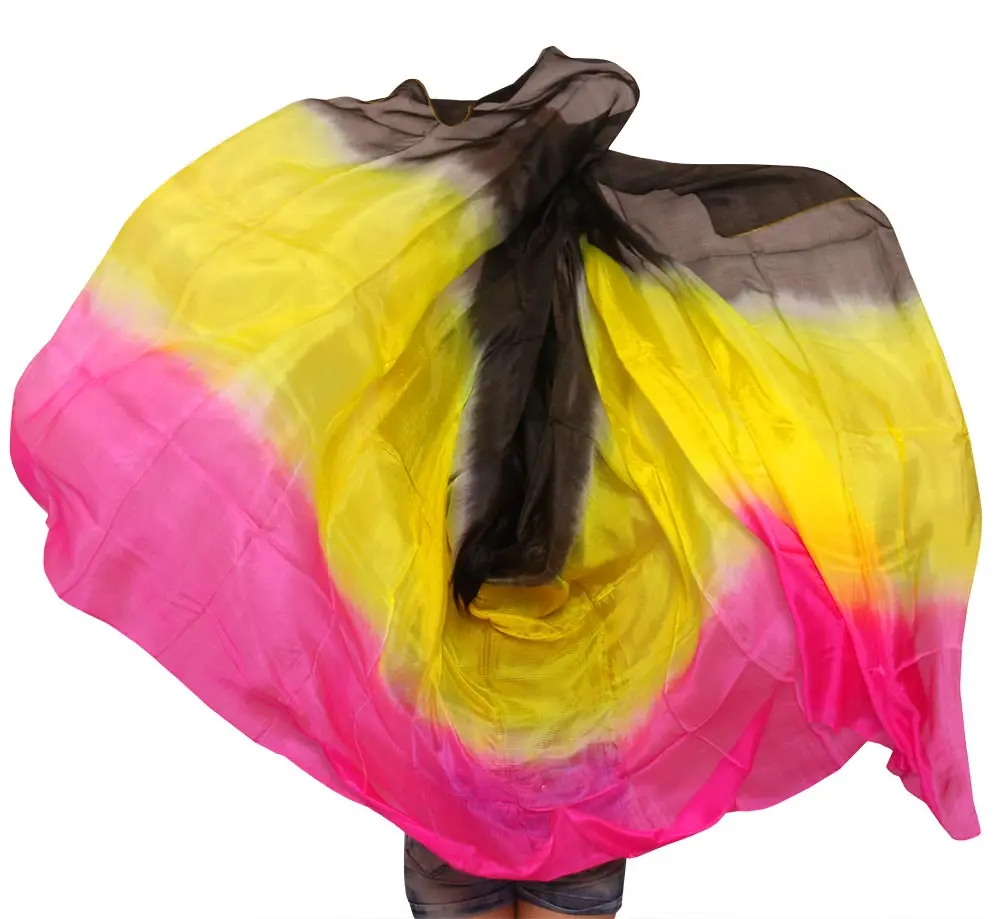 New Arrivals 100% Real Silk Belly Dancing Veil For Belly Dancers Scarf Shawl Rose+Yellow+ Black Colors 250/270*114 cm For Women