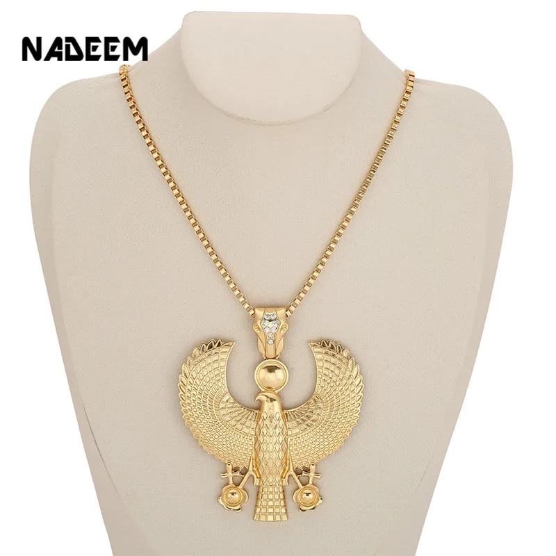 Collar de Metal con colgante de Ankh para mujer, gargantilla de cadena con colgante de Animal de hip hop, Horus, pájaro, halcón egipcio, Color dorado, moda más nueva