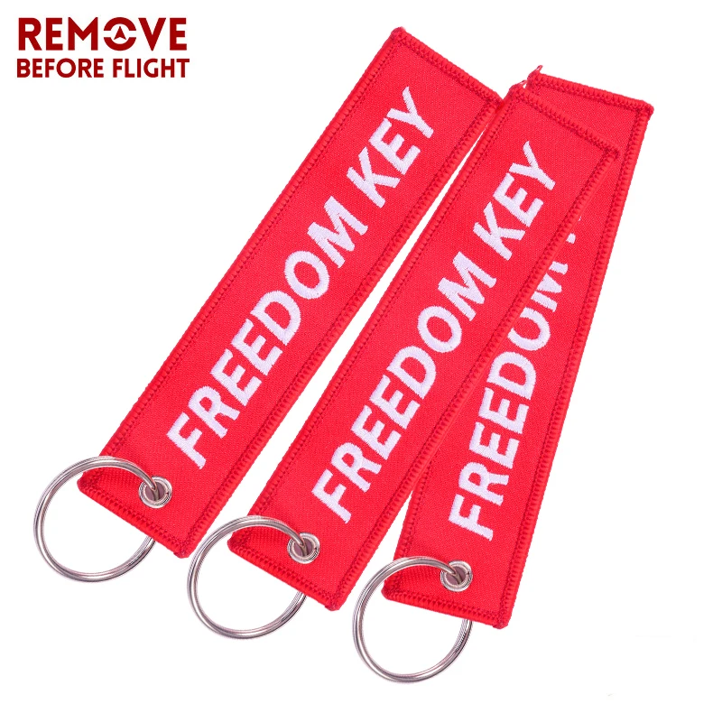 5PCS Keychain Freedom Key Chains Freedom Key Chain for Cars Red Embroidery Motorcycle Key Ring Jewelry llavero Aviation Gift OEM