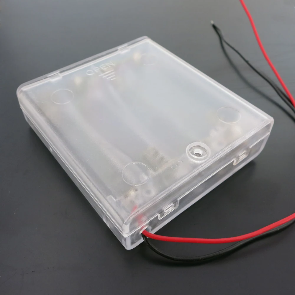 1pc 2018 Brand New 4 AA Battery 6V Output Transparent Battery Box With Wire Drop Shipping