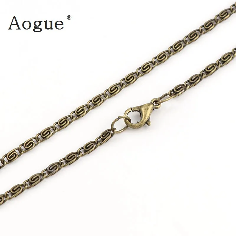 45cm Antique Brass And White K Iron Metal Punk Chain Necklace flat box chain necklace With Lobster Clasp For DIY Jewelry 2pcs