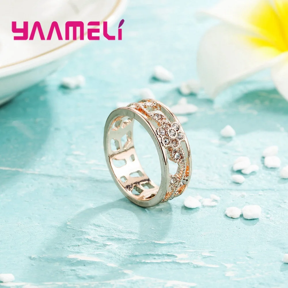 Giá Rẻ Nhất Rộng Hoa Hồng Vàng Ngón Tay Nhẫn Cứng Pha Lê Áo AAA + Đá Cubic Zirconia Trang Sức Cho Nữ Nữ Hiện Nay