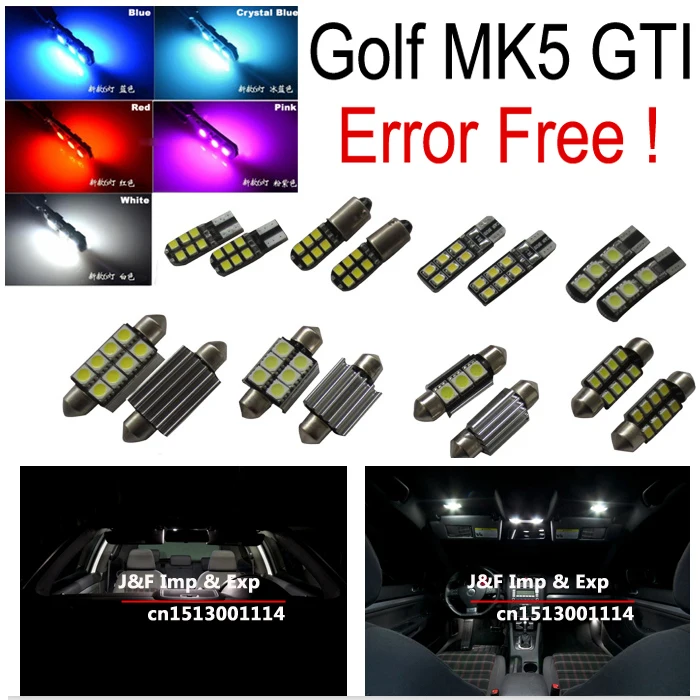 14pc X Error Free GTI Rabbit Golf 5 MK5 LED car interior map dome light kit package(2006-2009)