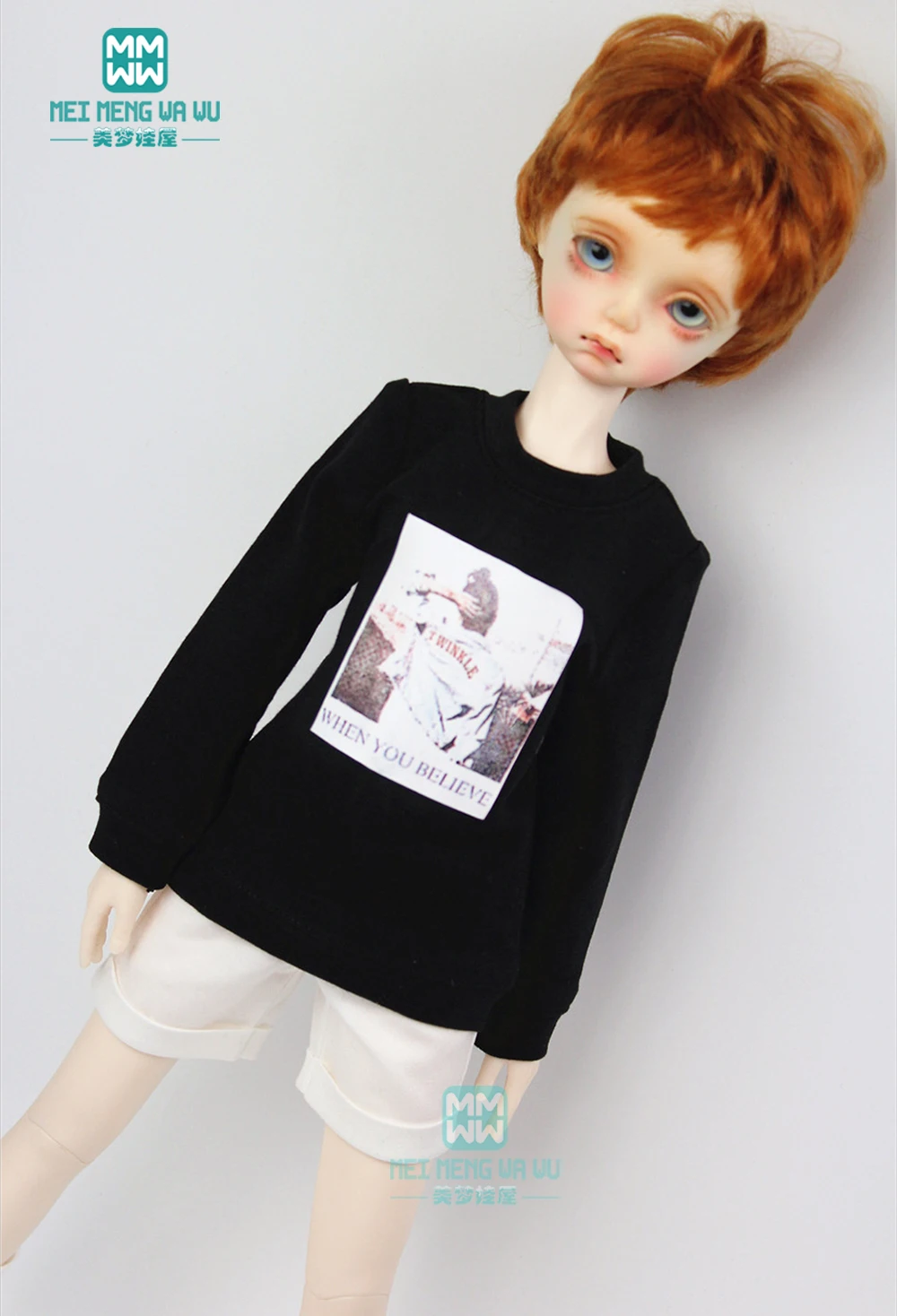 BJD Doll Clothes for 1/4 BJD MSD Boy and girl doll fashion sweatshirt black White