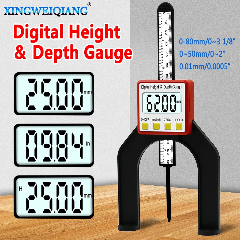 Jauge de hauteur numérique scie de Table jauge de profondeur de 80mm avec trois unités de mesure vis de verrouillage pour le travail du bois