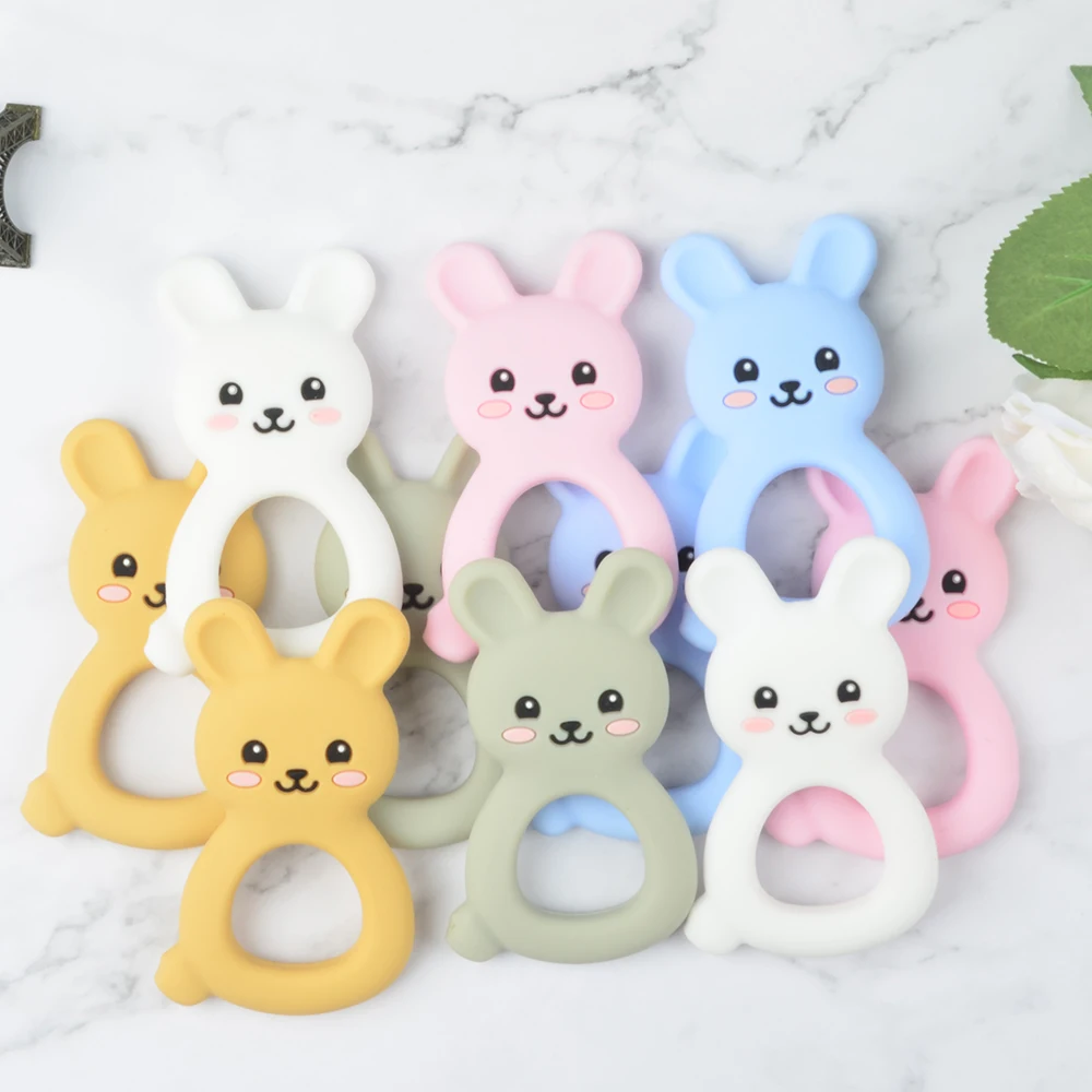 Anneau de dentition en Silicone, lapin, jouets, accessoires pour bébé, jouets à mâcher, Animal, perles, doux, bricolage, 1 pièce