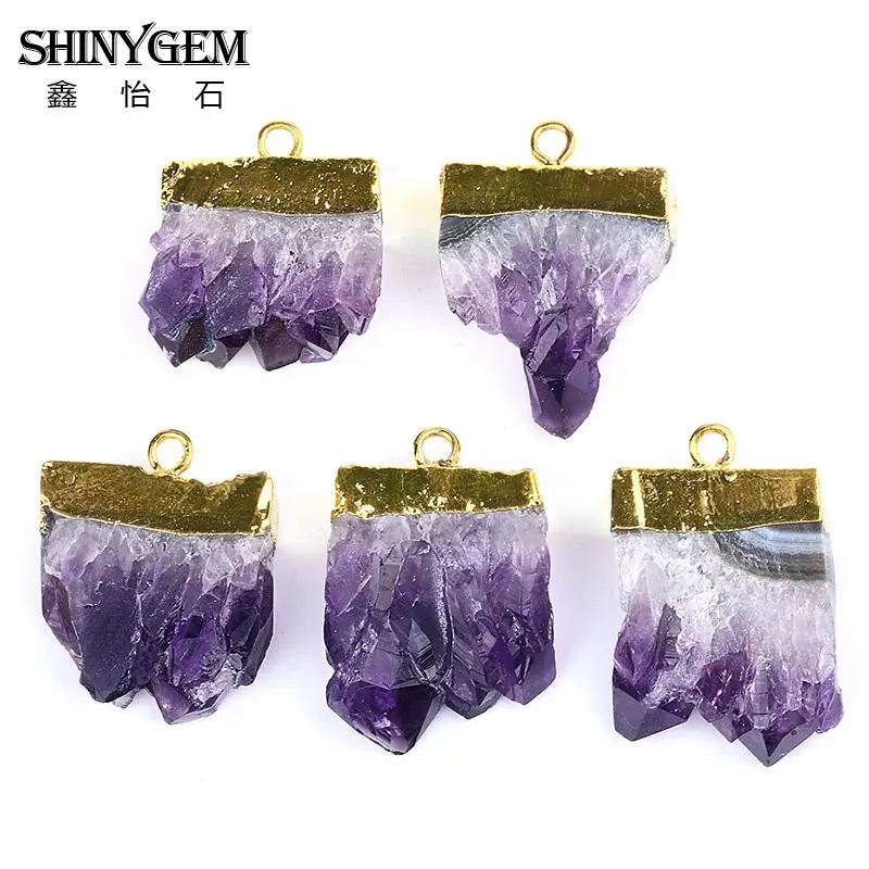 

Naturall 20-35mm Random Irregular Amethysts Connector Gold Plating Purple Crystal Quartz Pendant For DIY Jewelry Making Necklace