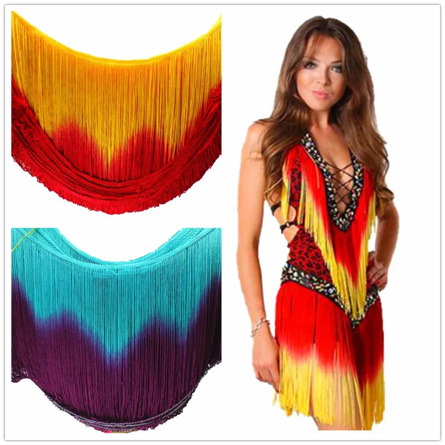 3 Yds Latin Fringe Tassel Dip Dye Ombre Chainette Trims For Dance Rayon Macrame For Sexy Samba 25-30CM