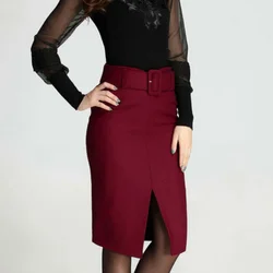 2019 New Spring Elegant Midi Skirts Womens Office Pencil Skirt Cotton Elastic Waist Package Hip Skirt Bow Skirt