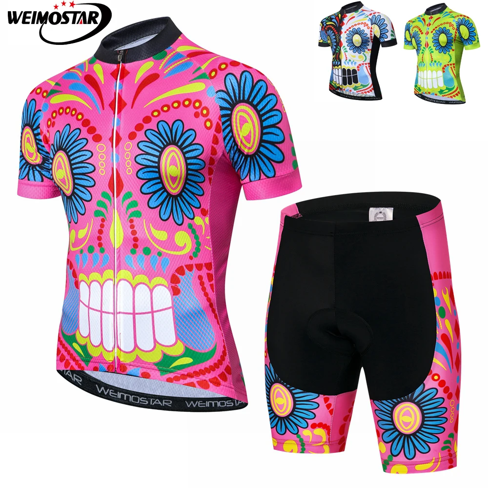 

2021 Pro Summer Cycling Jersey Set Men Mountain Bike Clothing MTB Bicycle Clothes Maillot Ropa Ciclismo Gel Bib Shorts Set Skull