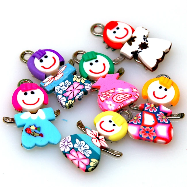 

High quality handmade polymer clay little girl,19x29mm caly little girl,assorted polymer clay little girl for jewelry supplies