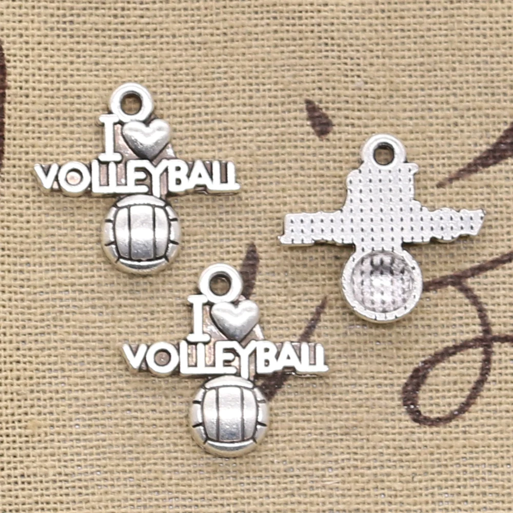 20pcs Charms I Love Volleyball 21x20mm Antique Bronze Silver Color Pendants Making DIY Handmade Tibetan Bronze Jewelry