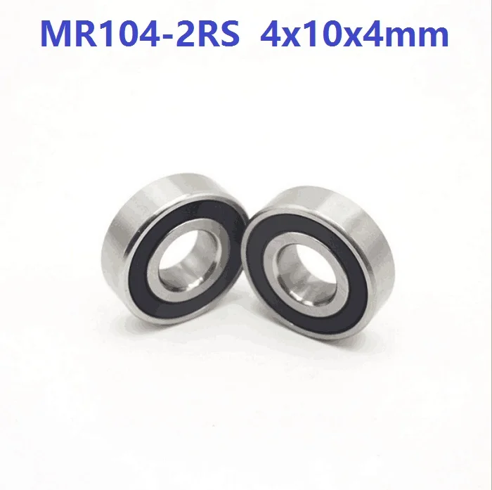 

100pcs/lot MR104RS MR104-2RS MR104 RS 2RS 4x10x4 mm Rubber sealed bearing Miniature deep groove Ball Bearing 4*10*4mm