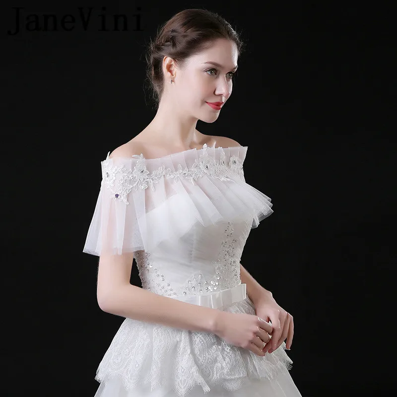 JaneVini Brautjacke Kant Applicaties Bridal Capes Verstelbare Lace-Up Vrouwen Wit Kralen Zomer Bolero Wedding Shawl Stola Wraps