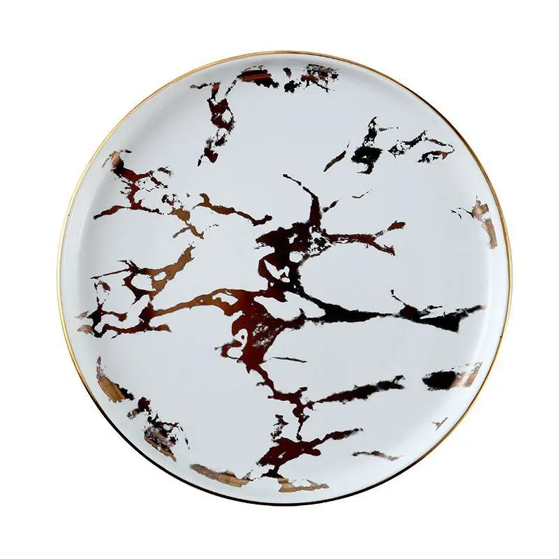 Ceramics Food Plates Gold Inlay Dinner Dishes Hotel Marble Salad Plate Steak Home Dishes Nude Dish Dessert Plates