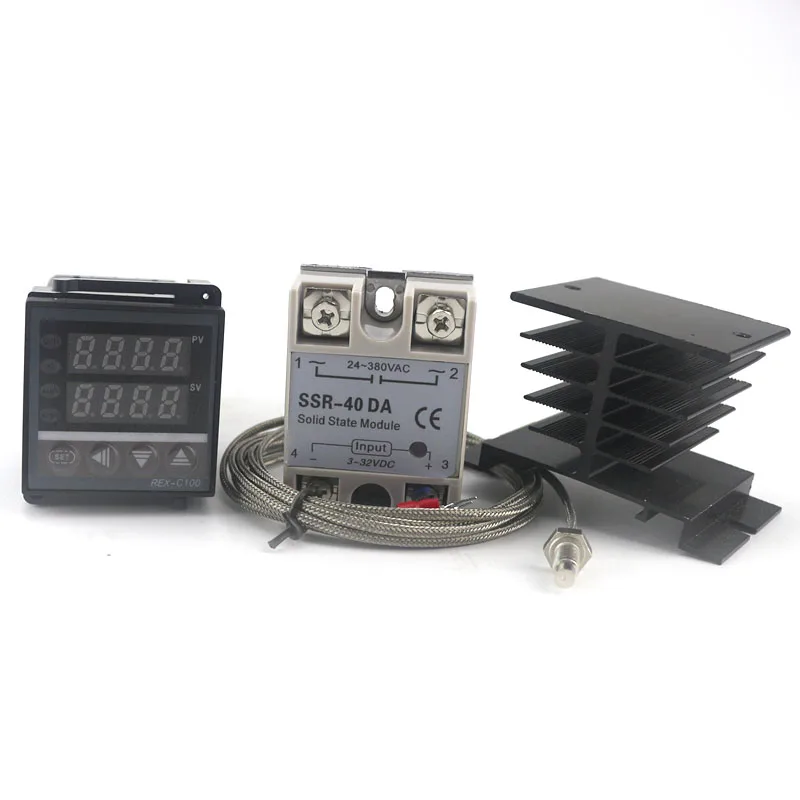 Dual Digital PID Temperature Controller Thermostat Kit REX-C100 with SSR-40DA heat sink quality K probe Thermocouple