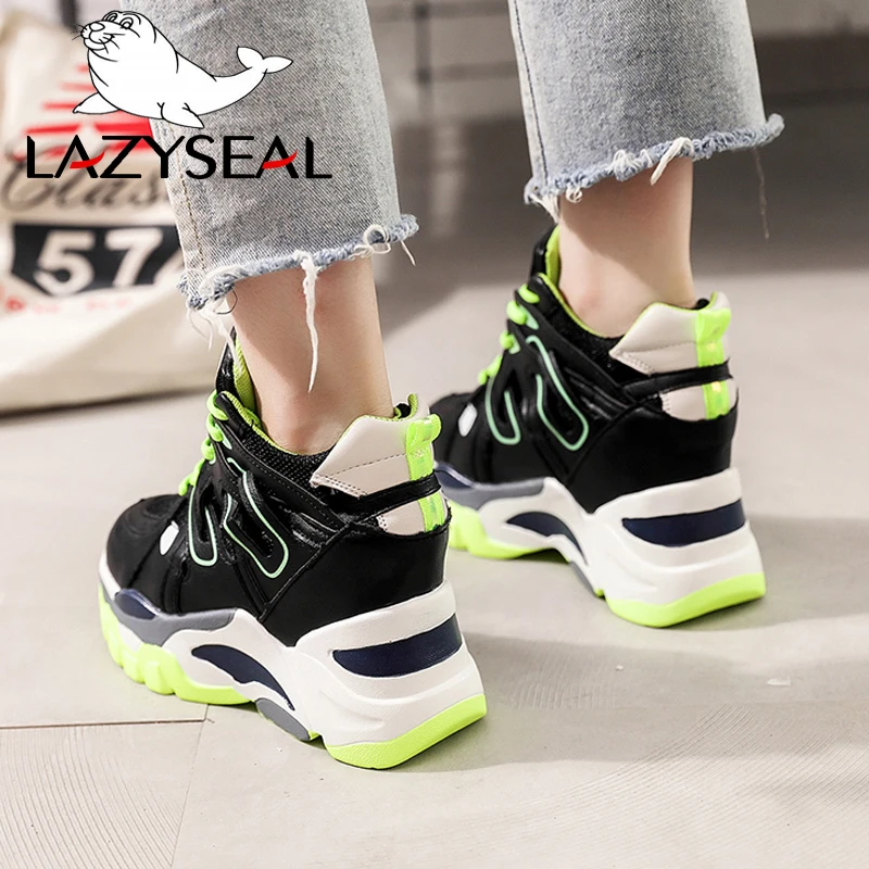 LazySeal Không Lưới Tăng Chiều Cao Giày Nữ Giày Nữ Mới Chun Gót Ống Giày Boots Nữ Nền Tảng Giày Nữ