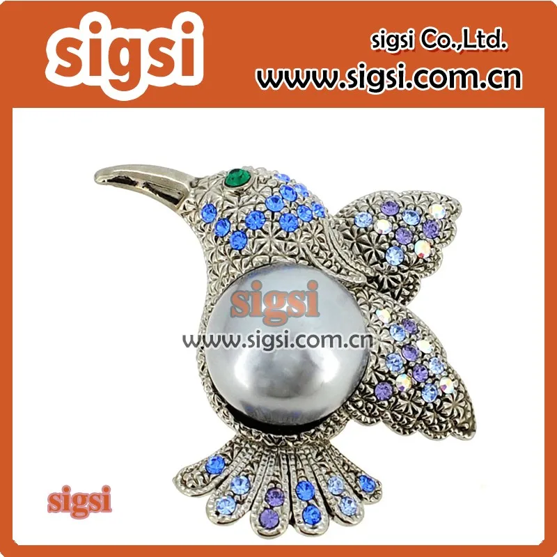 wholesale zinc alloy bird brooch crystal rhinestone animal brooch with beads