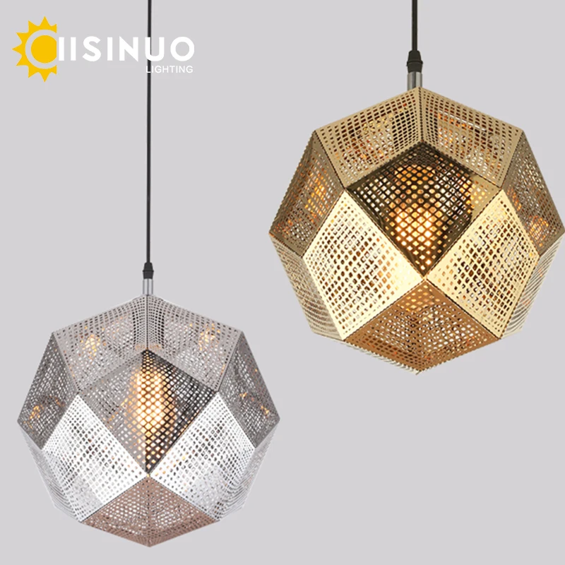 

Modern Industrial Plating Ball Pendant Lamp Gold/Silver Stainless Steel Art Geometry Net Lighting Hotel/Restaurant Decoration